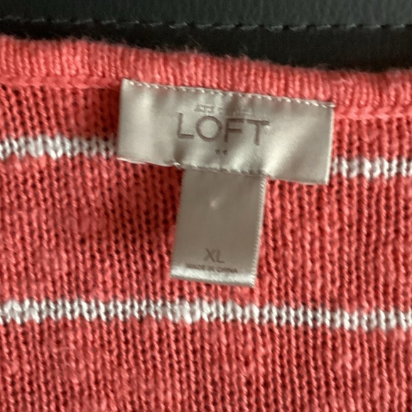 LOFT Orange and White Striped V-Neck Tee - Picture 4 of 6